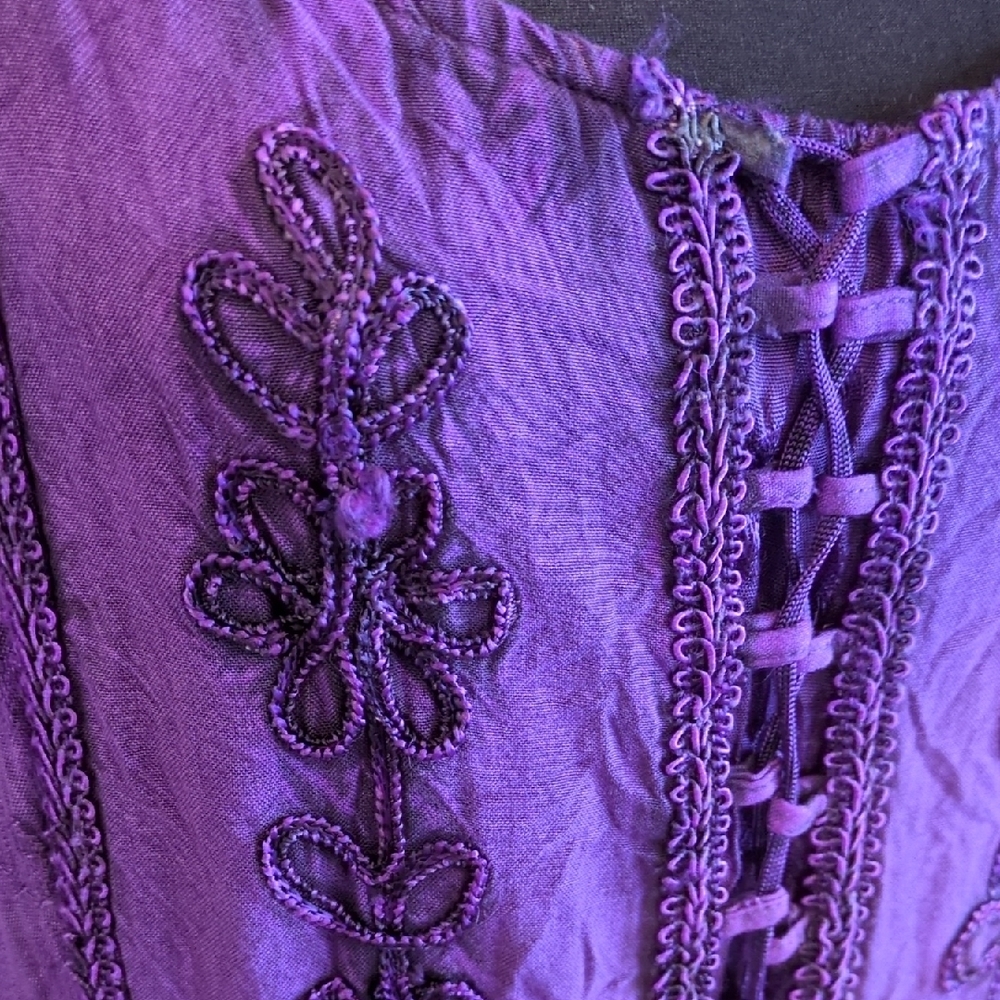 Purple Embroidered Women's Maxi Dress - Boho Scoop Neck - Picture 6 of 12